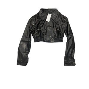 Akira Black Faux Leather Cropped Jacket